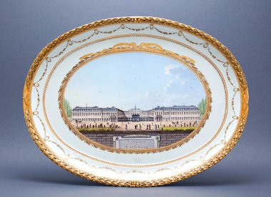 Porzellantablett Schloss Karlsberg, Meißen um 1785
