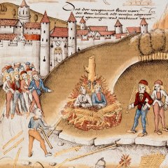 Verbrennung des elsässischen Adligen Richard Puller von Hohenburg und seines 
Geliebten Anton Mätzler vor den Toren der Stadt Zürich, um 1482